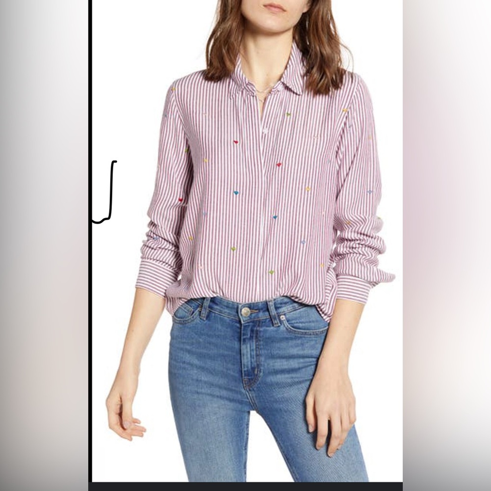 Rails Burgundy and White Striped Shirt